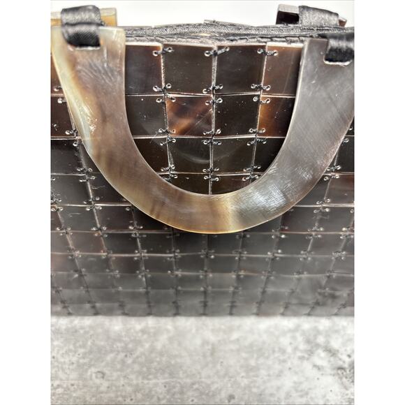 Vintage Lucite Bakelite Tortoise Square Tiles Purse Clutch Day/Evening Brown Bag - Picture 5 of 9
